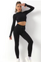 High Waist Leggings, Long Sleeve Zipper Crop Top, - black